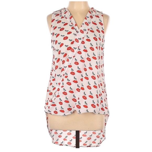 Ro & De Sheer Lipstick Eyelash Sleeveless Hi-Lo Top Blouse Sz L - Picture 1 of 5